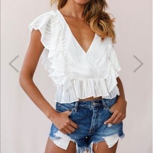 Selfie Leslie White Ruffle Blouse